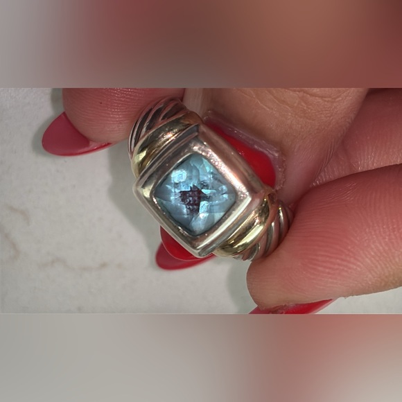 David Yurman 14k Gold & Sterling Silver Ring with Blue Topaz - Picture 6 of 16